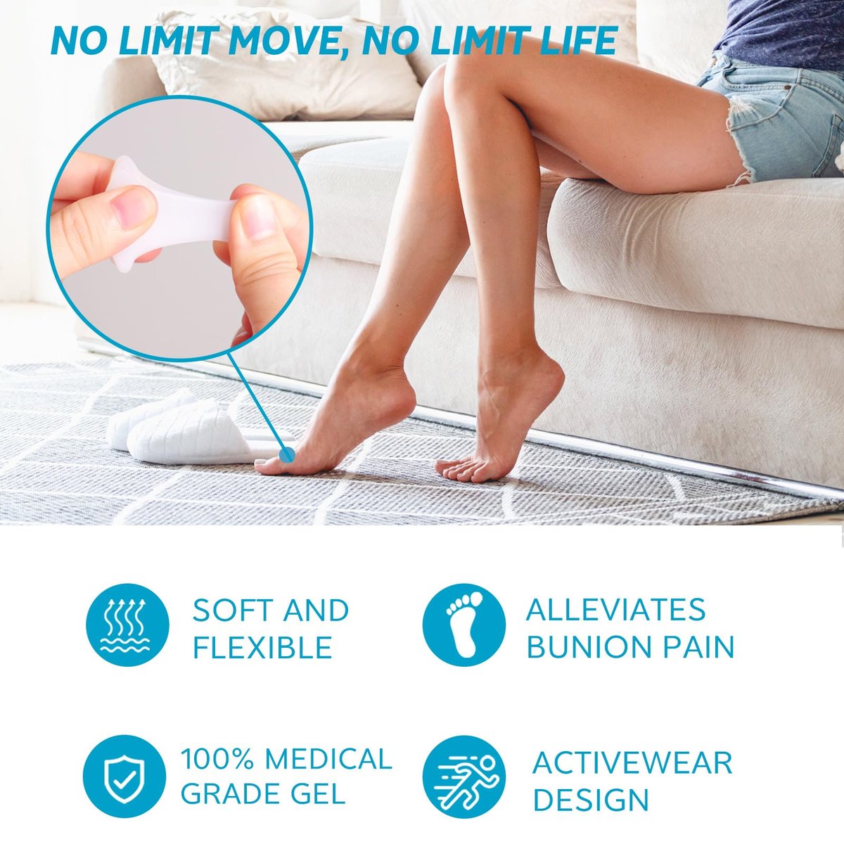 Nolimvita Hammer Toe Straightener Corrector – Zehenspacer für Ballenzehen, gekrümmte Zehen, Hammerzehen – Zehenkorrektor Zehenschiene für Männer und Frauen, 6er-Pack (Mittel)