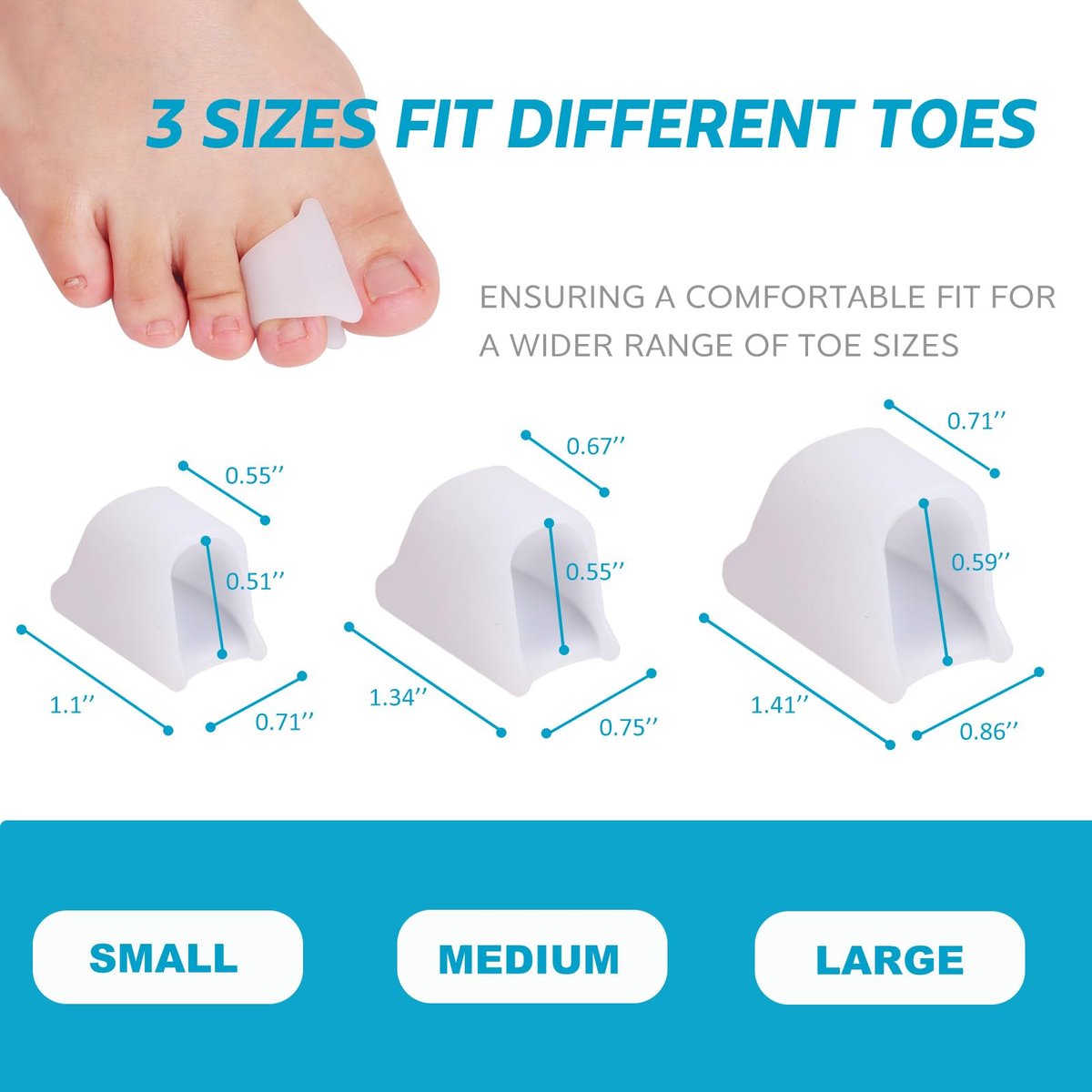Nolimvita Hammer Toe Straightener Corrector – Zehenspacer für Ballenzehen, gekrümmte Zehen, Hammerzehen – Zehenkorrektor Zehenschiene für Männer und Frauen, 6er-Pack (Mittel)