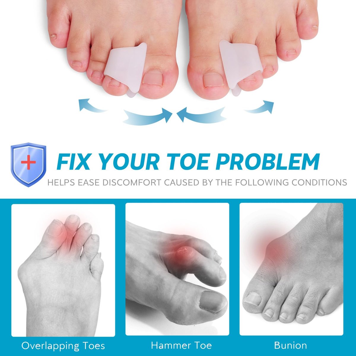 Nolimvita Hammer Toe Straightener Corrector – Zehenspacer für Ballenzehen, gekrümmte Zehen, Hammerzehen – Zehenkorrektor Zehenschiene für Männer und Frauen, 6er-Pack (Mittel)