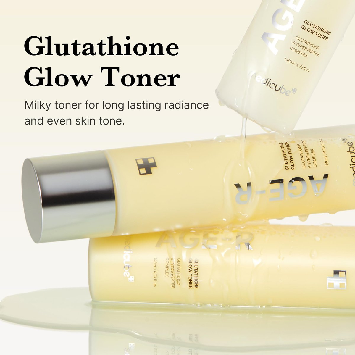 medicube Age-R Glutathione Glow Milky Toner – Doppelschicht-Toner für strahlende Glasglashaut mit Peptiden, 140 ml