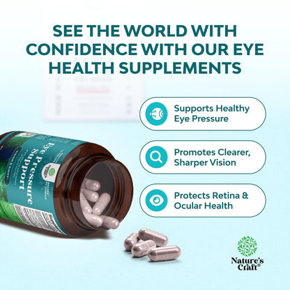 Natures Craft Augendruck-Unterstützung mit Heidelbeerextrakt - Veganes Augen Gesundheitsergänzungsmittel für Erwachsene zur Entlastung des Augendrucks mit Safran, Ginkgo, Niacin und mehr Vitaminen - 30 Kapseln