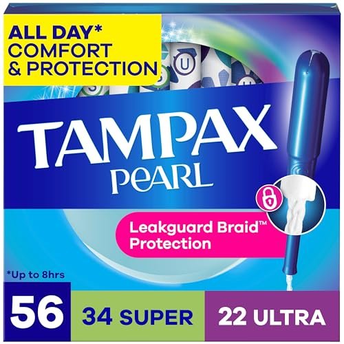 Tampax Pearl Tampons für Frauen Multipack, mit LeakGuard-Braid, Super/Ultra Saugstärke, unparfümiert, 56 Stück