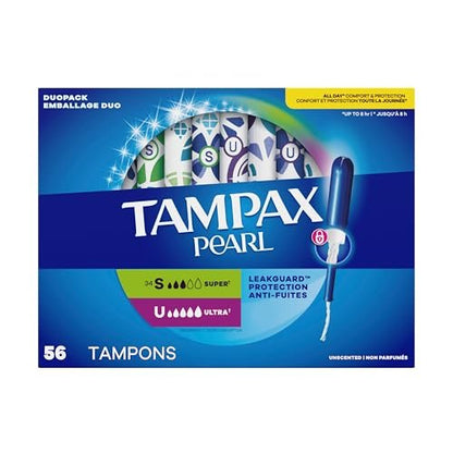 Tampax Pearl Tampons für Frauen Multipack, mit LeakGuard-Braid, Super/Ultra Saugstärke, unparfümiert, 56 Stück