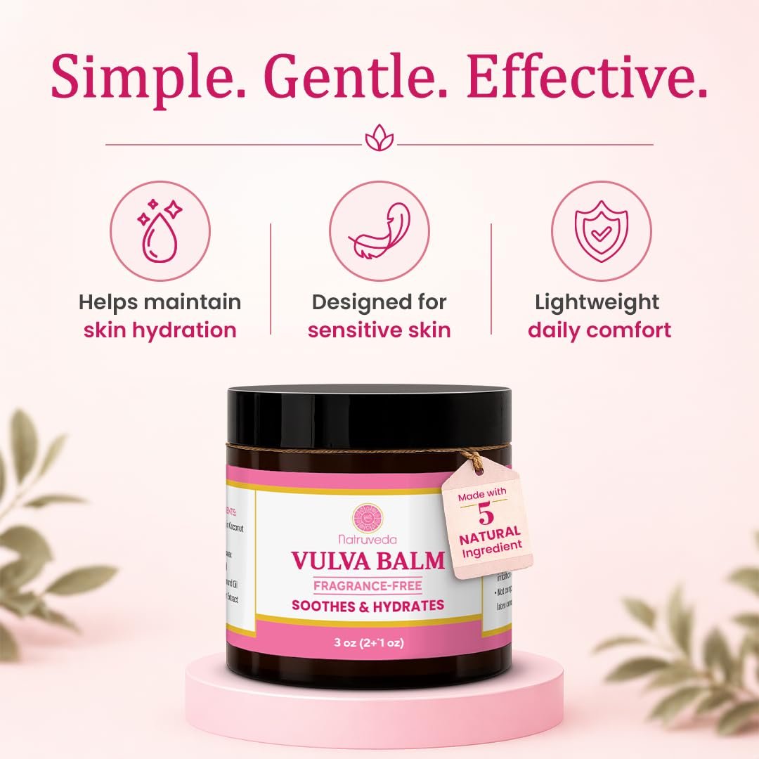 Natruveda Duftfreier Vulva-Balsam Feuchtigkeitscreme für Frauen – Intime Hydratation & Unterstützung bei Menopausentrockenheit – Natürlicher femininer Balsam gegen Vulvar-Reizungen & Juckreiz – Hormonfrei – 85 g