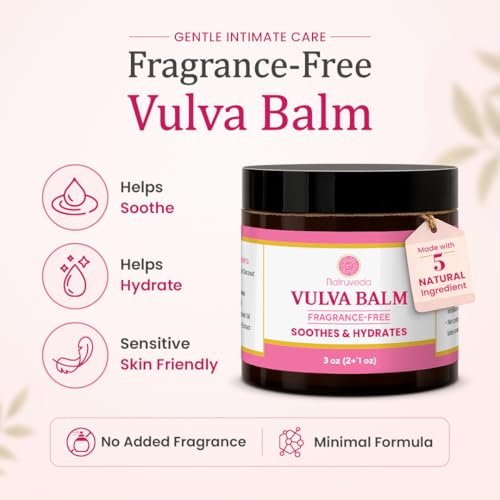 Natruveda Duftfreier Vulva-Balsam Feuchtigkeitscreme für Frauen – Intime Hydratation & Unterstützung bei Menopausentrockenheit – Natürlicher femininer Balsam gegen Vulvar-Reizungen & Juckreiz – Hormonfrei – 85 g