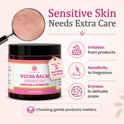 Natruveda Duftfreier Vulva-Balsam Feuchtigkeitscreme für Frauen – Intime Hydratation & Unterstützung bei Menopausentrockenheit – Natürlicher femininer Balsam gegen Vulvar-Reizungen & Juckreiz – Hormonfrei – 85 g