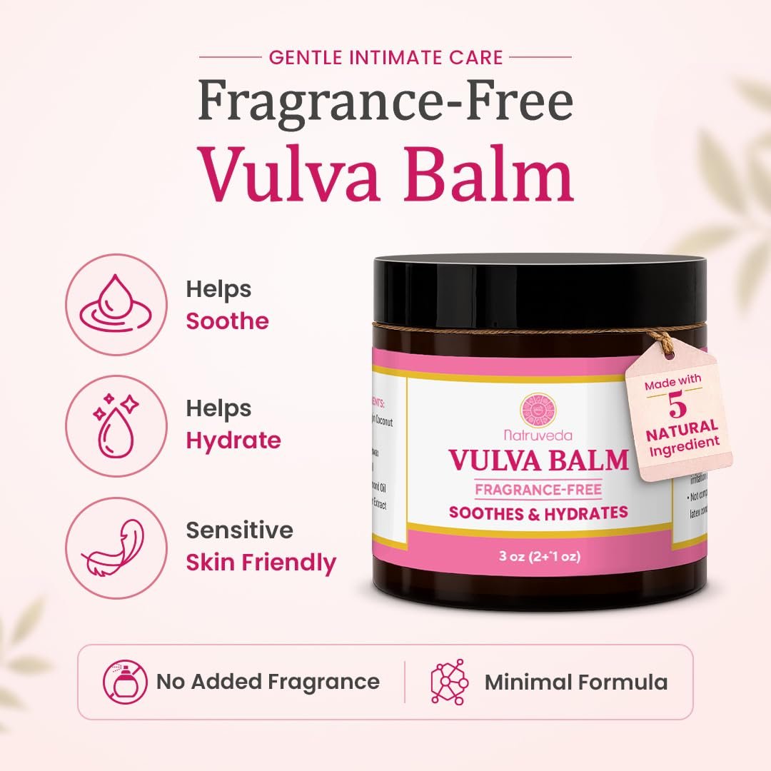 Natruveda Duftfreier Vulva-Balsam Feuchtigkeitscreme für Frauen – Intime Hydratation & Unterstützung bei Menopausentrockenheit – Natürlicher femininer Balsam gegen Vulvar-Reizungen & Juckreiz – Hormonfrei – 85 g