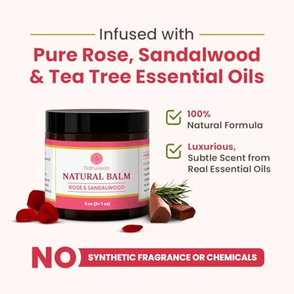 Natruveda Vulva Balsam für Frauen – Rose & Sandelholz | USA-basierter Verkäufer | Feuchtigkeitscreme & Intimpflegebalsam | Lindert Trockenheit, Juckreiz, Scheuern & Geruch | Äußere Feuchtigkeitscreme – 85 g