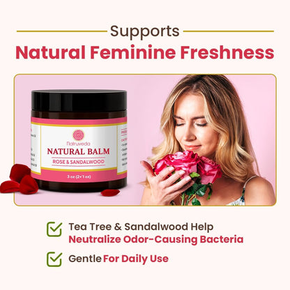 Natruveda Vulva Balsam für Frauen – Rose & Sandelholz | USA-basierter Verkäufer | Feuchtigkeitscreme & Intimpflegebalsam | Lindert Trockenheit, Juckreiz, Scheuern & Geruch | Äußere Feuchtigkeitscreme – 85 g