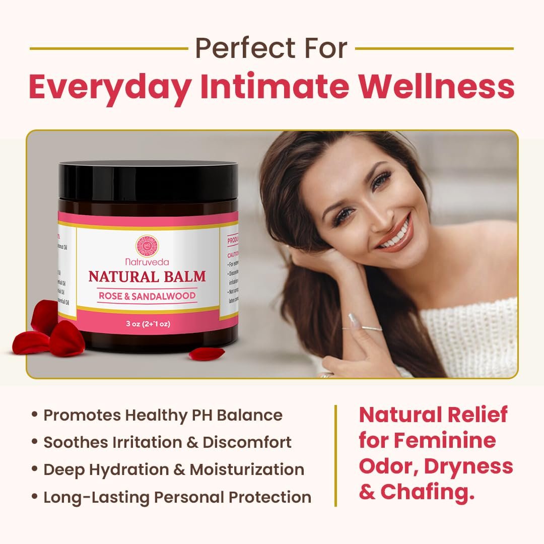 Natruveda Vulva Balsam für Frauen – Rose & Sandelholz | USA-basierter Verkäufer | Feuchtigkeitscreme & Intimpflegebalsam | Lindert Trockenheit, Juckreiz, Scheuern & Geruch | Äußere Feuchtigkeitscreme – 85 g