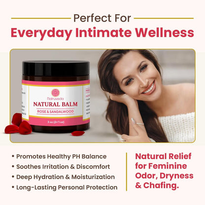 Natruveda Vulva Balsam für Frauen – Rose & Sandelholz | USA-basierter Verkäufer | Feuchtigkeitscreme & Intimpflegebalsam | Lindert Trockenheit, Juckreiz, Scheuern & Geruch | Äußere Feuchtigkeitscreme – 85 g