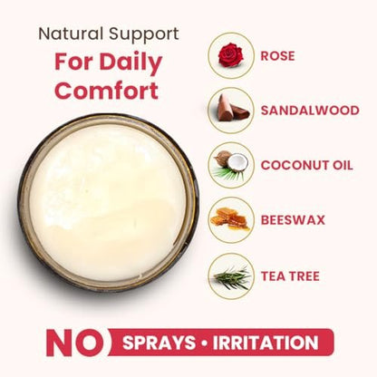 Natruveda Vulva Balsam für Frauen – Rose & Sandelholz | USA-basierter Verkäufer | Feuchtigkeitscreme & Intimpflegebalsam | Lindert Trockenheit, Juckreiz, Scheuern & Geruch | Äußere Feuchtigkeitscreme – 85 g