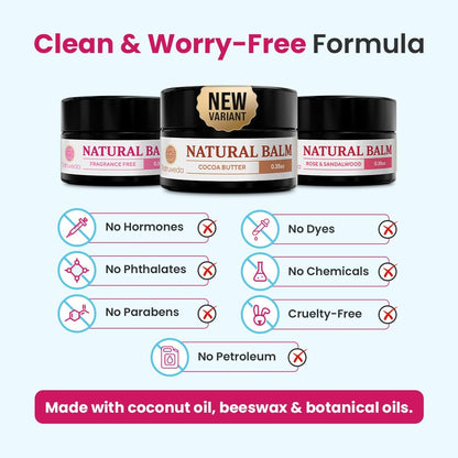 Natruveda Vulva Balm Discovery Pack – Duftfrei, Kakao & Rosen-Sandelholz | Feuchtigkeitscreme für Trockenheit, Juckreiz, Scheuern & Geruch | Natürliche Intimpflege – 0,35 oz Gläser (3er-Pack)