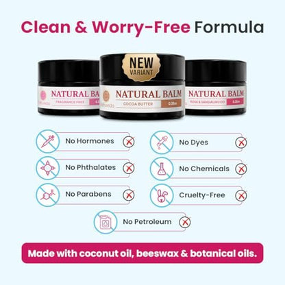 Natruveda Vulva Balm Discovery Pack – Duftfrei, Kakao & Rosen-Sandelholz | Feuchtigkeitscreme für Trockenheit, Juckreiz, Scheuern & Geruch | Natürliche Intimpflege – 0,35 oz Gläser (3er-Pack)