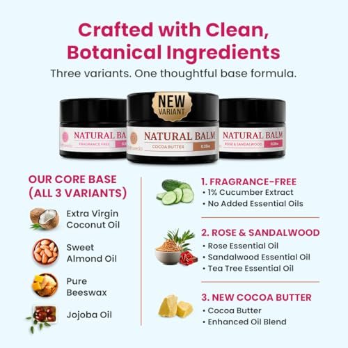 Natruveda Vulva Balm Discovery Pack – Duftfrei, Kakao & Rosen-Sandelholz | Feuchtigkeitscreme für Trockenheit, Juckreiz, Scheuern & Geruch | Natürliche Intimpflege – 0,35 oz Gläser (3er-Pack)