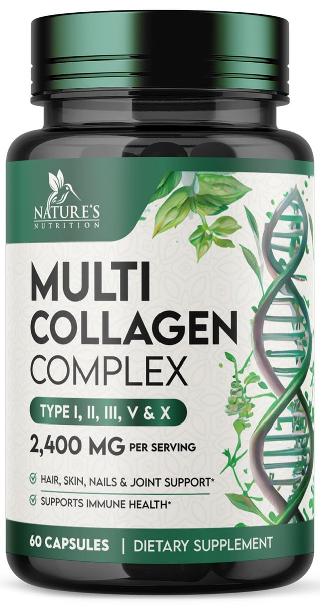Multi-Kollagen Kapseln - Hydrolysierte Kollagenpeptide für Frauen & Männer - Typen I, II, III, V, X - Unterstützung für Haare, Haut & Nägel - Hergestellt in den USA - 60 Kapseln