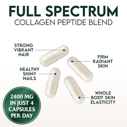 Multi-Kollagen Kapseln - Hydrolysierte Kollagenpeptide für Frauen & Männer - Typen I, II, III, V, X - Unterstützung für Haare, Haut & Nägel - Hergestellt in den USA - 60 Kapseln