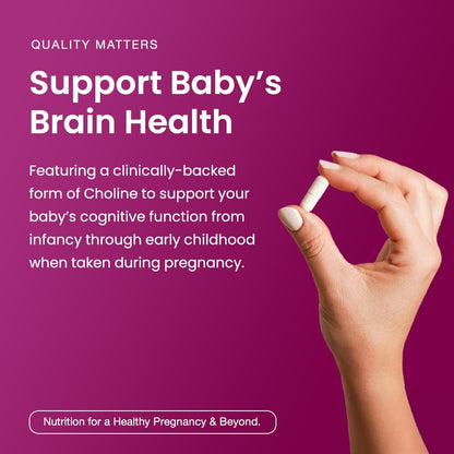 Schwangerschafts-Cholin 550 mg | 120 Kapseln | Unterstützt die Gehirnentwicklung des Babys & kognitive Funktion während Schwangerschaft & Stillzeit | Ultrareines Natal VitaCholine, veganes Cholinbitartrat für Frauen
