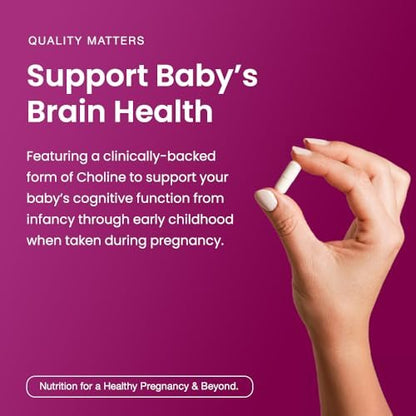 Schwangerschafts-Cholin 550 mg | 120 Kapseln | Unterstützt die Gehirnentwicklung des Babys & kognitive Funktion während Schwangerschaft & Stillzeit | Ultrareines Natal VitaCholine, veganes Cholinbitartrat für Frauen
