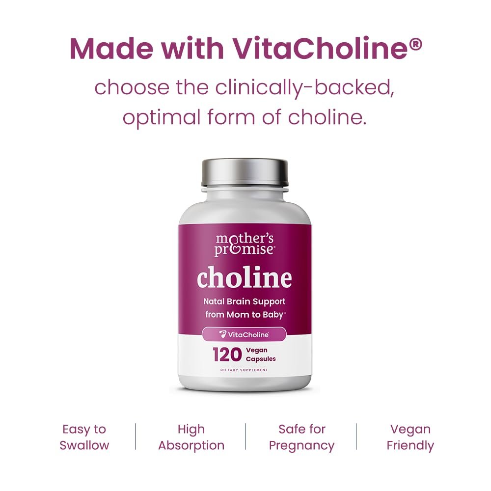 Schwangerschafts-Cholin 550 mg | 120 Kapseln | Unterstützt die Gehirnentwicklung des Babys & kognitive Funktion während Schwangerschaft & Stillzeit | Ultrareines Natal VitaCholine, veganes Cholinbitartrat für Frauen