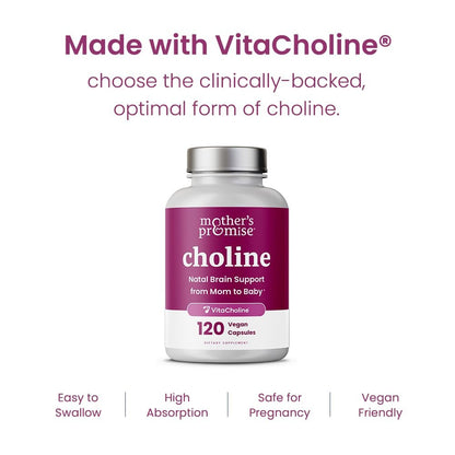 Schwangerschafts-Cholin 550 mg | 120 Kapseln | Unterstützt die Gehirnentwicklung des Babys & kognitive Funktion während Schwangerschaft & Stillzeit | Ultrareines Natal VitaCholine, veganes Cholinbitartrat für Frauen