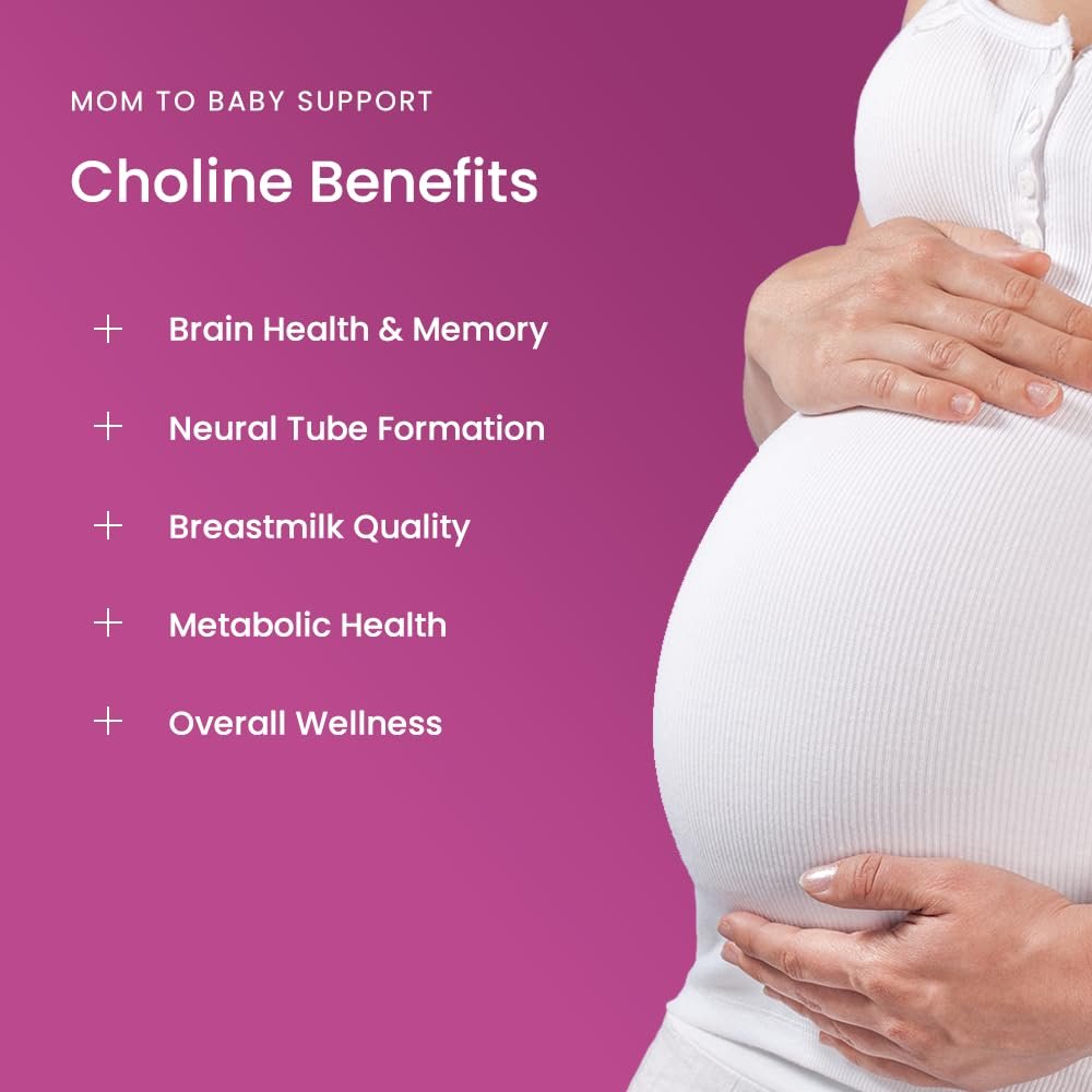 Schwangerschafts-Cholin 550 mg | 120 Kapseln | Unterstützt die Gehirnentwicklung des Babys & kognitive Funktion während Schwangerschaft & Stillzeit | Ultrareines Natal VitaCholine, veganes Cholinbitartrat für Frauen