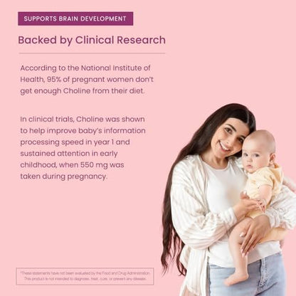 Schwangerschafts-Cholin 550 mg | 120 Kapseln | Unterstützt die Gehirnentwicklung des Babys & kognitive Funktion während Schwangerschaft & Stillzeit | Ultrareines Natal VitaCholine, veganes Cholinbitartrat für Frauen