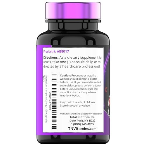 Triple Magnesium Complex 500 mg – Magnesiumglycinat, -citrat & -oxid – 120 Kapseln (4 Monate Vorrat!) – 1 Kapsel liefert 125 % des Tagesbedarfs – Nicht-GMO, hergestellt in den USA
