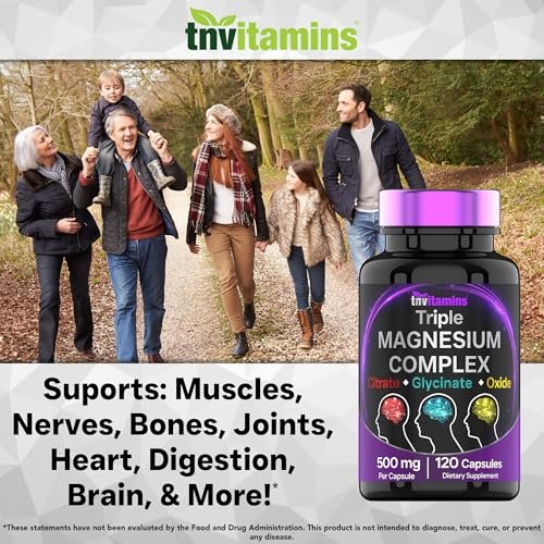 Triple Magnesium Complex 500 mg – Magnesiumglycinat, -citrat & -oxid – 120 Kapseln (4 Monate Vorrat!) – 1 Kapsel liefert 125 % des Tagesbedarfs – Nicht-GMO, hergestellt in den USA