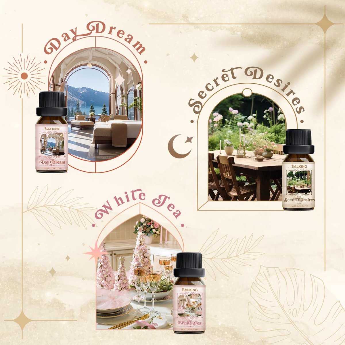 SALKING Hotel Duftöle – Premium ätherische Öle für Diffuser, Geschenkset für Seifen- & Kerzenherstellung – The Hotel, Santal, My Way, Day Dream, Secret Desires, White Tea
