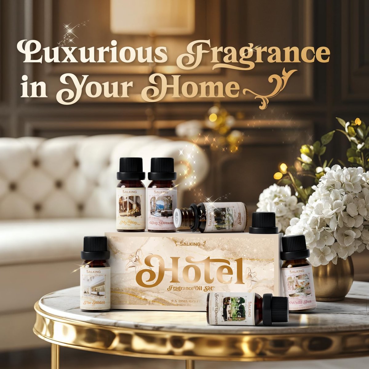SALKING Hotel Duftöle – Premium ätherische Öle für Diffuser, Geschenkset für Seifen- & Kerzenherstellung – The Hotel, Santal, My Way, Day Dream, Secret Desires, White Tea