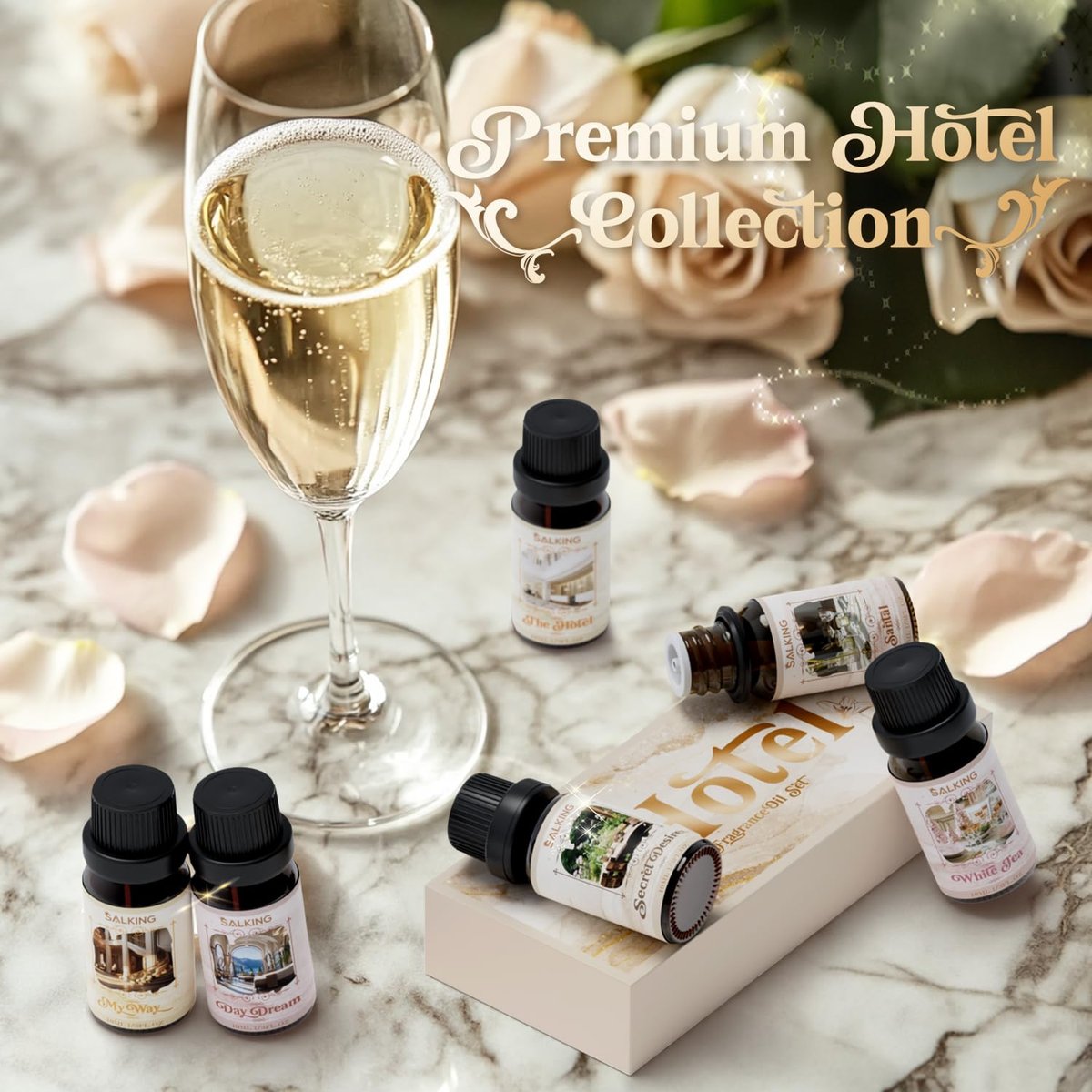 SALKING Hotel Duftöle – Premium ätherische Öle für Diffuser, Geschenkset für Seifen- & Kerzenherstellung – The Hotel, Santal, My Way, Day Dream, Secret Desires, White Tea