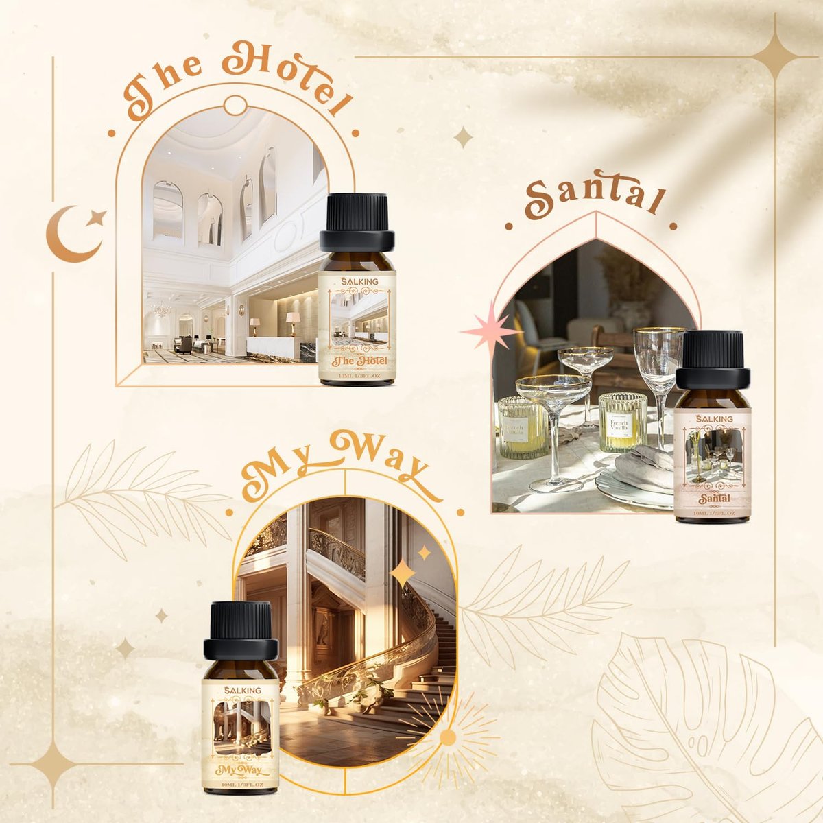 SALKING Hotel Duftöle – Premium ätherische Öle für Diffuser, Geschenkset für Seifen- & Kerzenherstellung – The Hotel, Santal, My Way, Day Dream, Secret Desires, White Tea