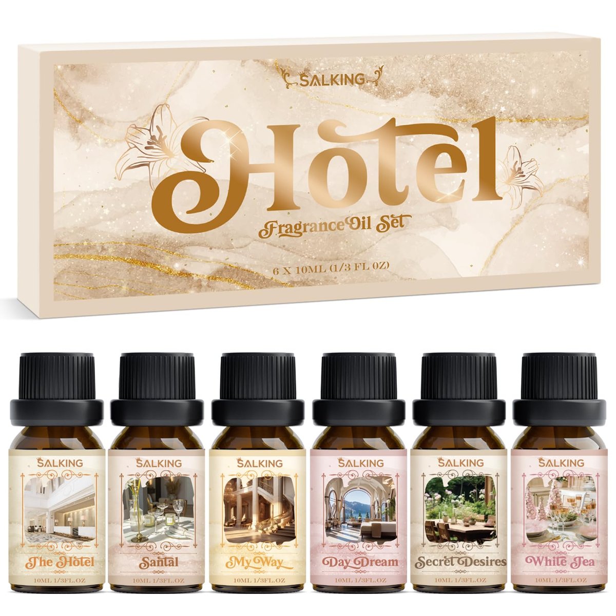 SALKING Hotel Duftöle – Premium ätherische Öle für Diffuser, Geschenkset für Seifen- & Kerzenherstellung – The Hotel, Santal, My Way, Day Dream, Secret Desires, White Tea