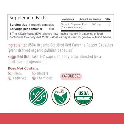 INCAS 100% USDA Bio Cayennepfeffer 120 Kapseln (500 mg) 45.000 SHU – Traditionelle Unterstützung für Verdauung und Kreislauf, reine Zutaten ohne Zusätze & Füllstoffe | 120 Portionen