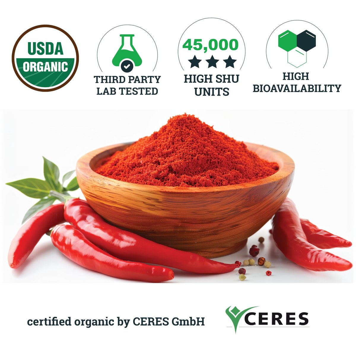 INCAS 100% USDA Bio Cayennepfeffer 120 Kapseln (500 mg) 45.000 SHU – Traditionelle Unterstützung für Verdauung und Kreislauf, reine Zutaten ohne Zusätze & Füllstoffe | 120 Portionen