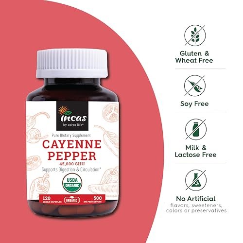 INCAS 100% USDA Bio Cayennepfeffer 120 Kapseln (500 mg) 45.000 SHU – Traditionelle Unterstützung für Verdauung und Kreislauf, reine Zutaten ohne Zusätze & Füllstoffe | 120 Portionen