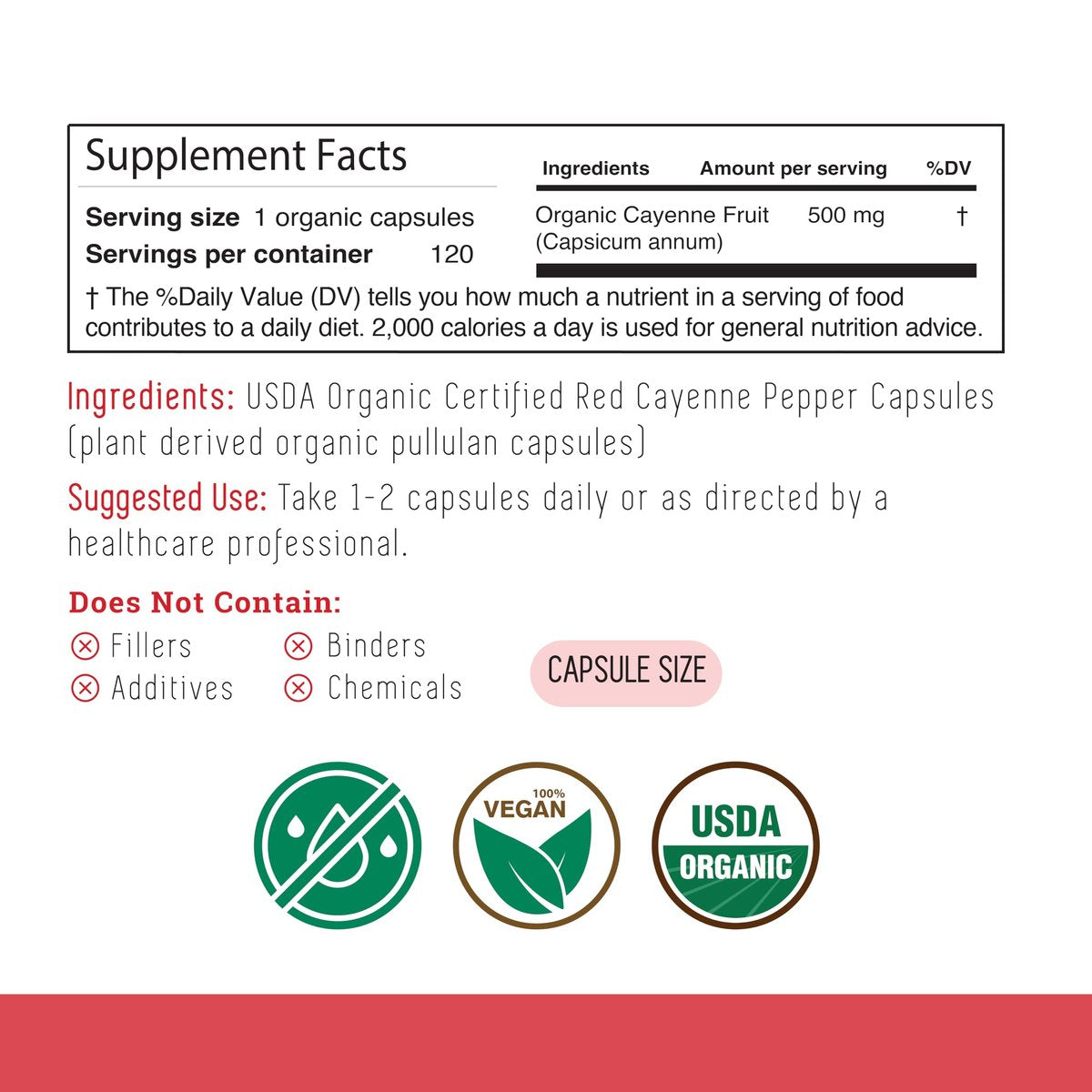 INCAS 100% USDA Bio Cayennepfeffer 120 Kapseln (500 mg) 45.000 SHU – Traditionelle Unterstützung für Verdauung und Kreislauf, reine Zutaten ohne Zusätze & Füllstoffe | 120 Portionen