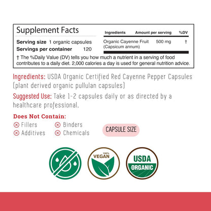 INCAS 100% USDA Bio Cayennepfeffer 120 Kapseln (500 mg) 45.000 SHU – Traditionelle Unterstützung für Verdauung und Kreislauf, reine Zutaten ohne Zusätze & Füllstoffe | 120 Portionen