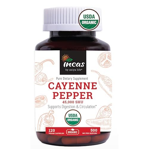 INCAS 100% USDA Bio Cayennepfeffer 120 Kapseln (500 mg) 45.000 SHU – Traditionelle Unterstützung für Verdauung und Kreislauf, reine Zutaten ohne Zusätze & Füllstoffe | 120 Portionen