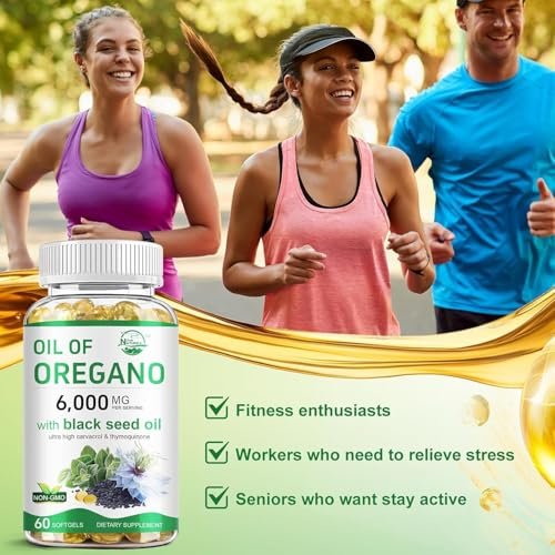 Nature's live Oreganoöl mit Schwarzkümmelöl, 2-in-1 Oregano Nahrungsergänzungsmittel für die Immungesundheit, mit hohem Carvacrol- & Thymoquinon-Gehalt, Non-GMO, 60 Softgels, 1 Packung