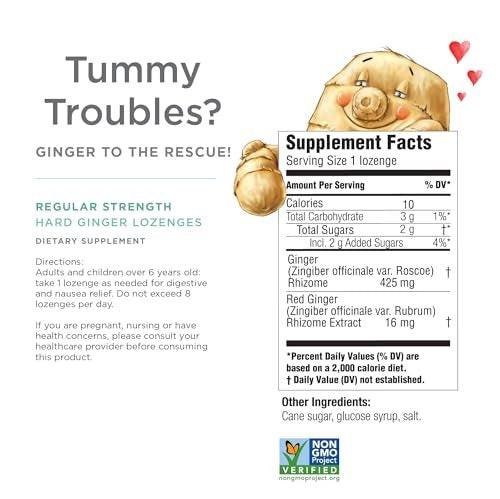 The Ginger People Ginger Rescue Verdauungs-Lutschtabletten (Hart) | Reguläre Stärke - 425mg | Gegen Übelkeit, Verdauungsstörungen, Blähungen & Sodbrennen, 30 Stück (1 Packung)