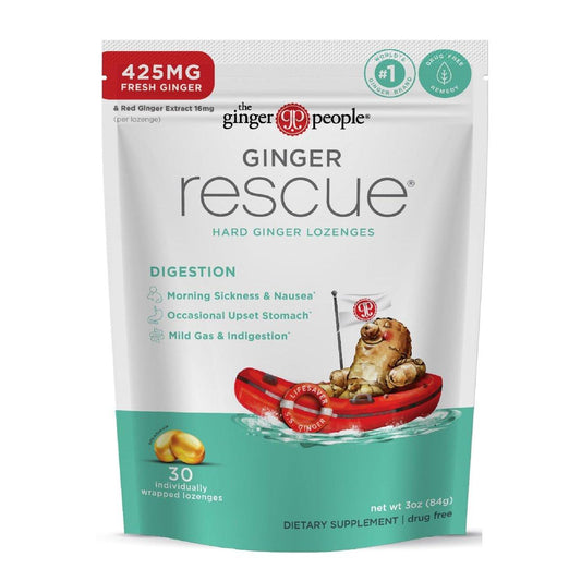 The Ginger People Ginger Rescue Verdauungs-Lutschtabletten (Hart) | Reguläre Stärke - 425mg | Gegen Übelkeit, Verdauungsstörungen, Blähungen & Sodbrennen, 30 Stück (1 Packung)