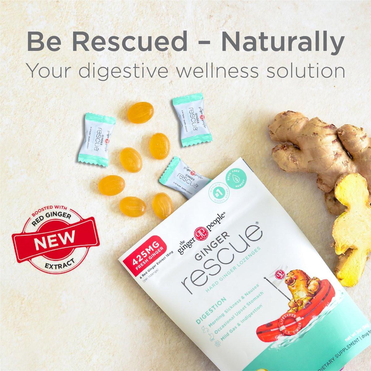 The Ginger People Ginger Rescue Verdauungs-Lutschtabletten (Hart) | Reguläre Stärke - 425mg | Gegen Übelkeit, Verdauungsstörungen, Blähungen & Sodbrennen, 30 Stück (1 Packung)