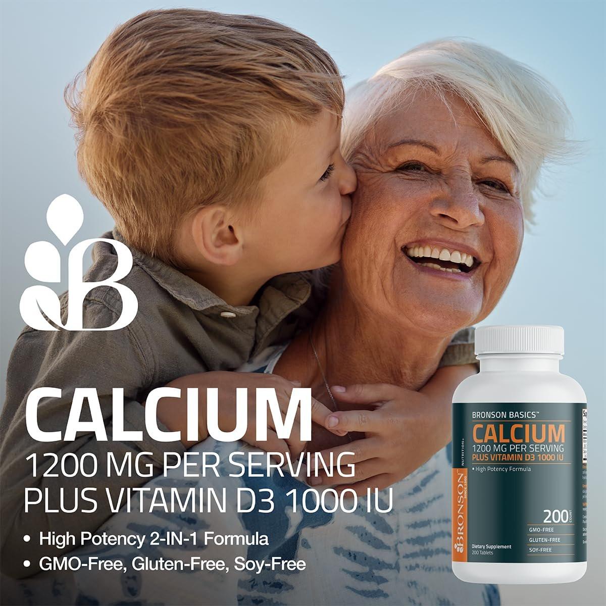 Bronson Calcium 1200 mg pro Portion plus Vitamin D3 1000 IE Hochdosiert, Non-GMO, 120 Tabletten