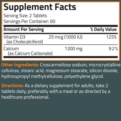 Bronson Calcium 1200 mg pro Portion plus Vitamin D3 1000 IE Hochdosiert, Non-GMO, 200 Tabletten