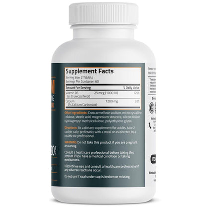 Bronson Calcium 1200 mg pro Portion plus Vitamin D3 1000 IE Hochdosiert, Non-GMO, 120 Tabletten