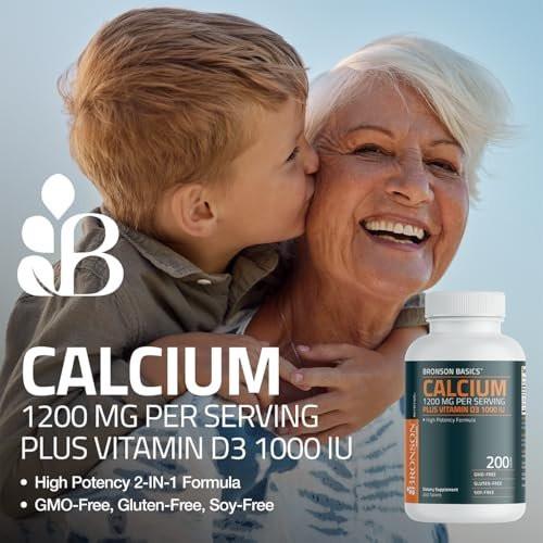 Bronson Calcium 1200 mg pro Portion plus Vitamin D3 1000 IE Hochdosiert, Non-GMO, 120 Tabletten