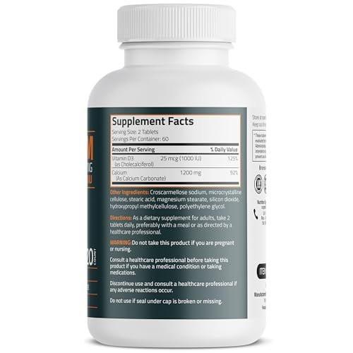 Bronson Calcium 1200 mg pro Portion plus Vitamin D3 1000 IE Hochdosiert, Non-GMO, 120 Tabletten