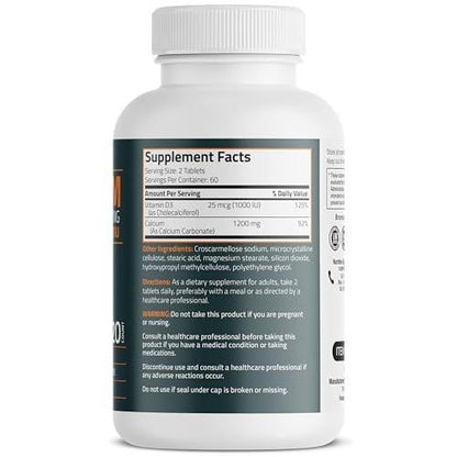 Bronson Calcium 1200 mg pro Portion plus Vitamin D3 1000 IE Hochdosiert, Non-GMO, 120 Tabletten
